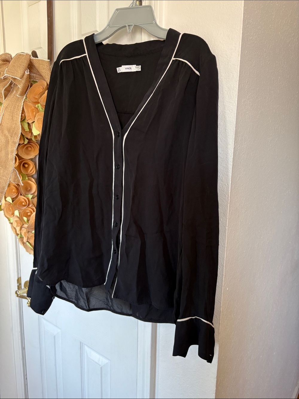 Vince Piped Silk button down blouse